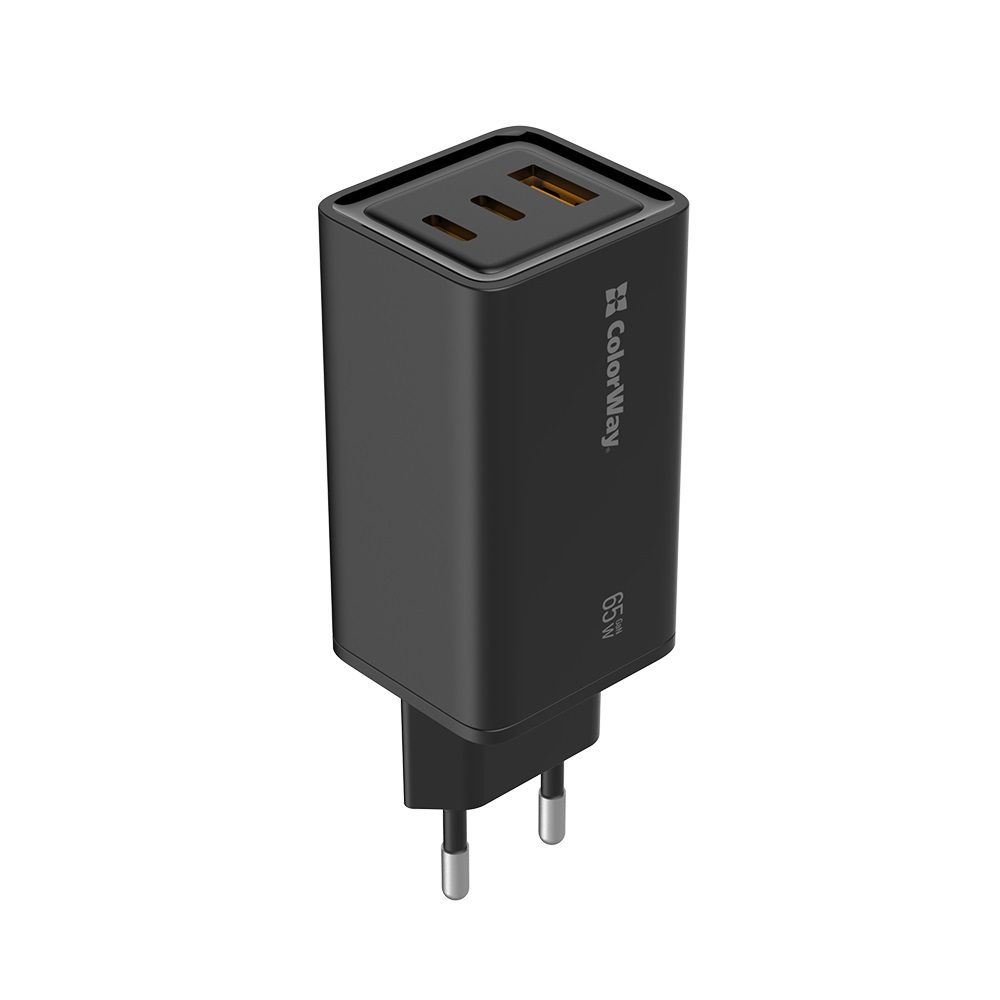ColorWay USB töltő adapter GaN3 Pro Power Delivery (USB-A + 2 USB TYPE-C) (65W) Black