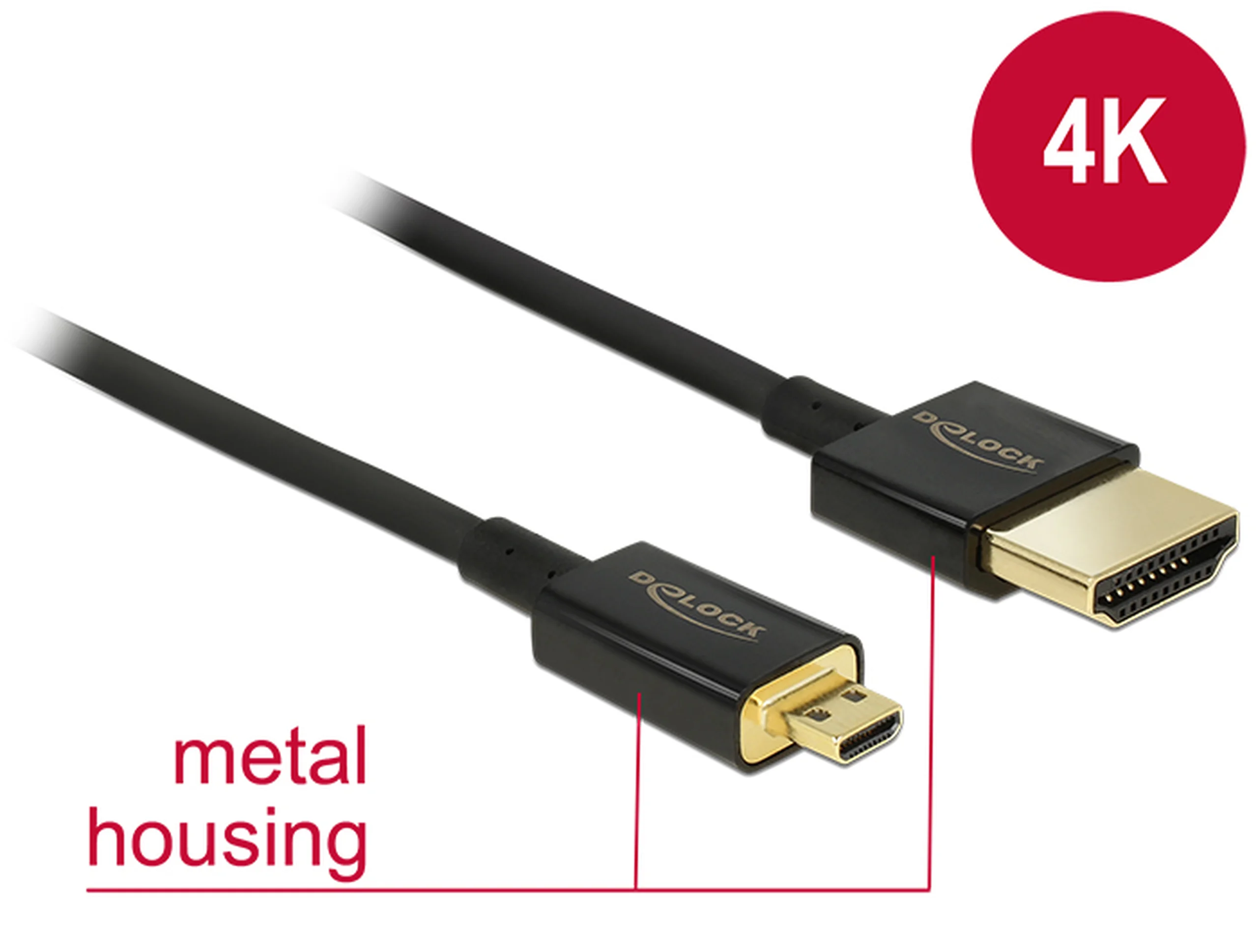 DeLock Cable High Speed HDMI with Ethernet - HDMI-A male > HDMI Micro-D male 3D 4K 1 m Slim High Quality
