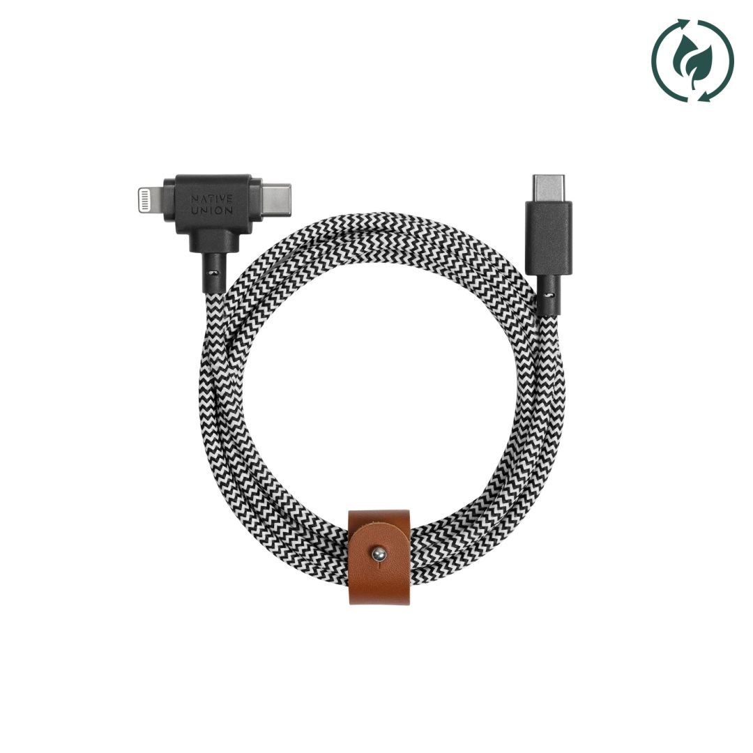 Native Union Belt Cable Duo (USB-C – Lighting/USB-C) 1,5m Zebra