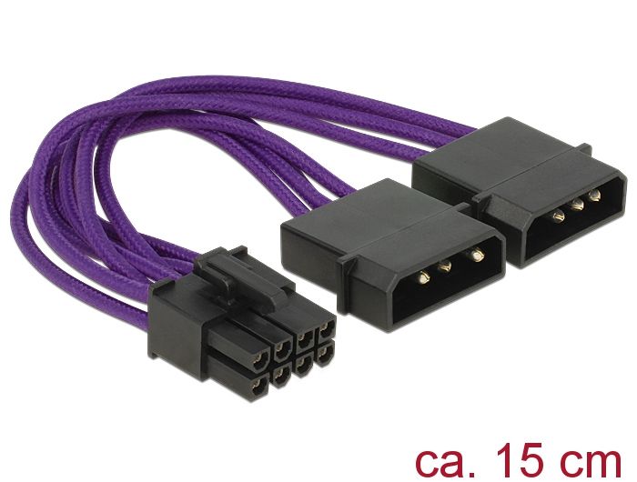 DeLock Power Cable PCI Express 8 pin male > 2 x 4 pin male textile shielding Purple