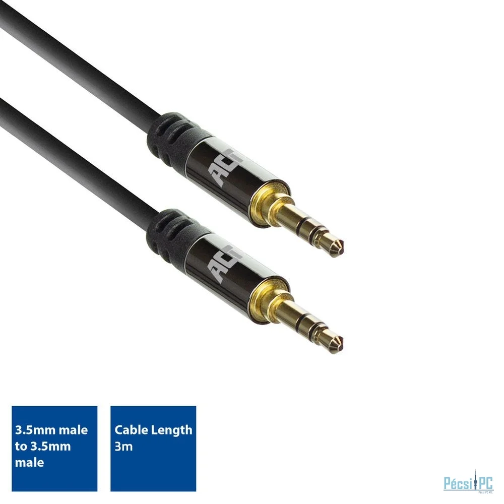 ACT High Quality stereo audio connection cable 3.5 mm jack male to male 3m Black