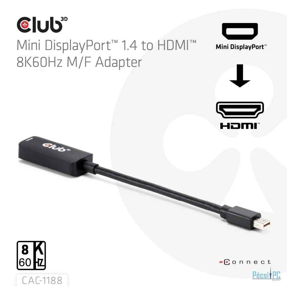 Club3D Mini DisplayPort 1.4 to HDMI 8K60Hz M/F Adapter Black