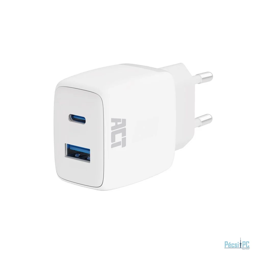 ACT AC2122 USB-C & USB-A charger 20W with Power Delivery White