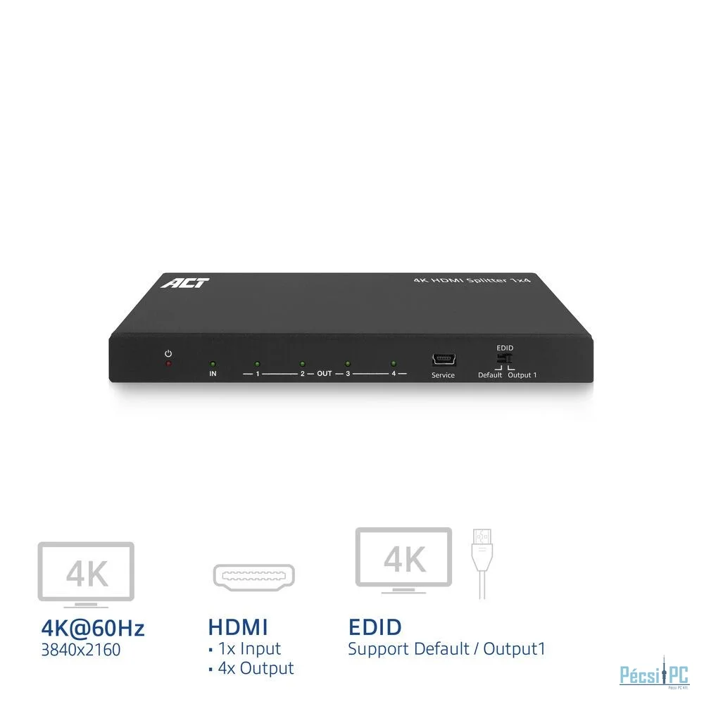 ACT AC7832 4K HDMI Splitter 1 in 4 out EDID support Black