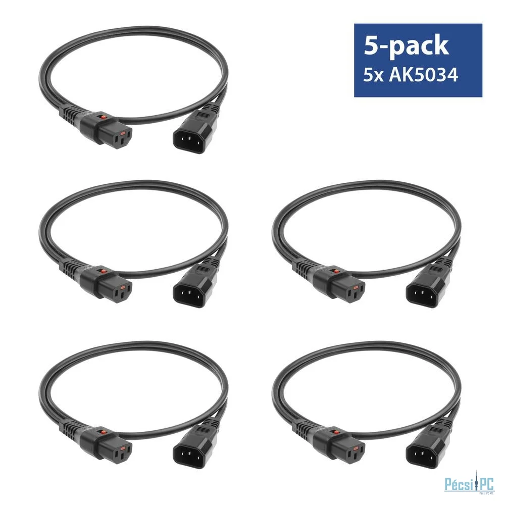 ACT Powercord C13 IEC Lock - C14 2m Black 5-Pack