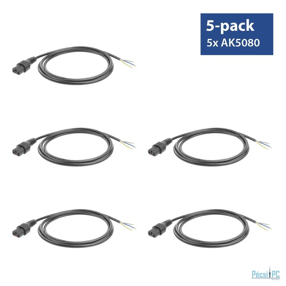 ACT Powercord C13 IEC Lock open end 2m Black 5-Pack