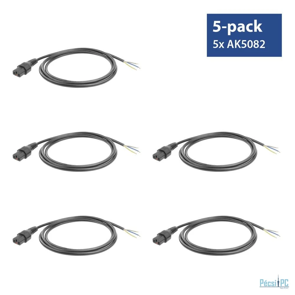 ACT Powercord C13 IEC Lock open end 3m Black 5-Pack