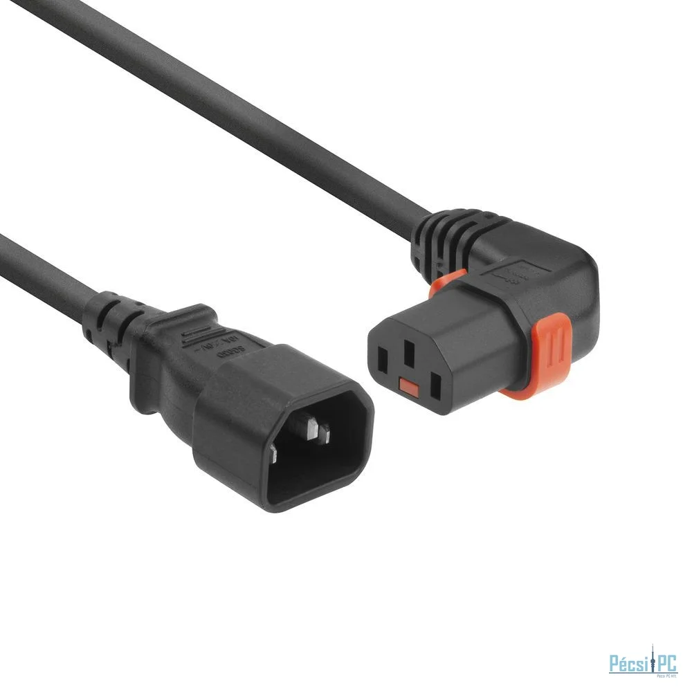 ACT Powercord C14 - C13 IEC Lock (right angled) 2m Black