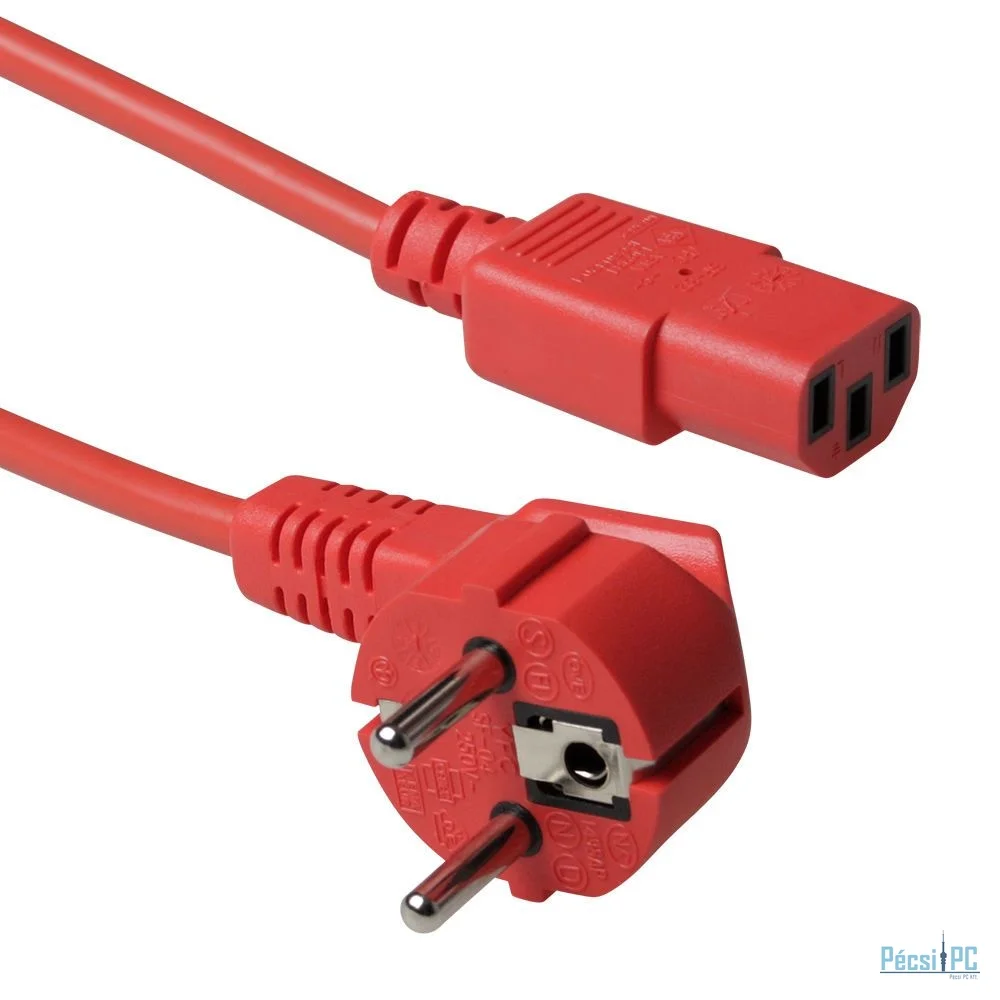 ACT Powercord mains connector Schuko CEE 7/7 male (angled) - C13 IEC 60320 0,6m Red