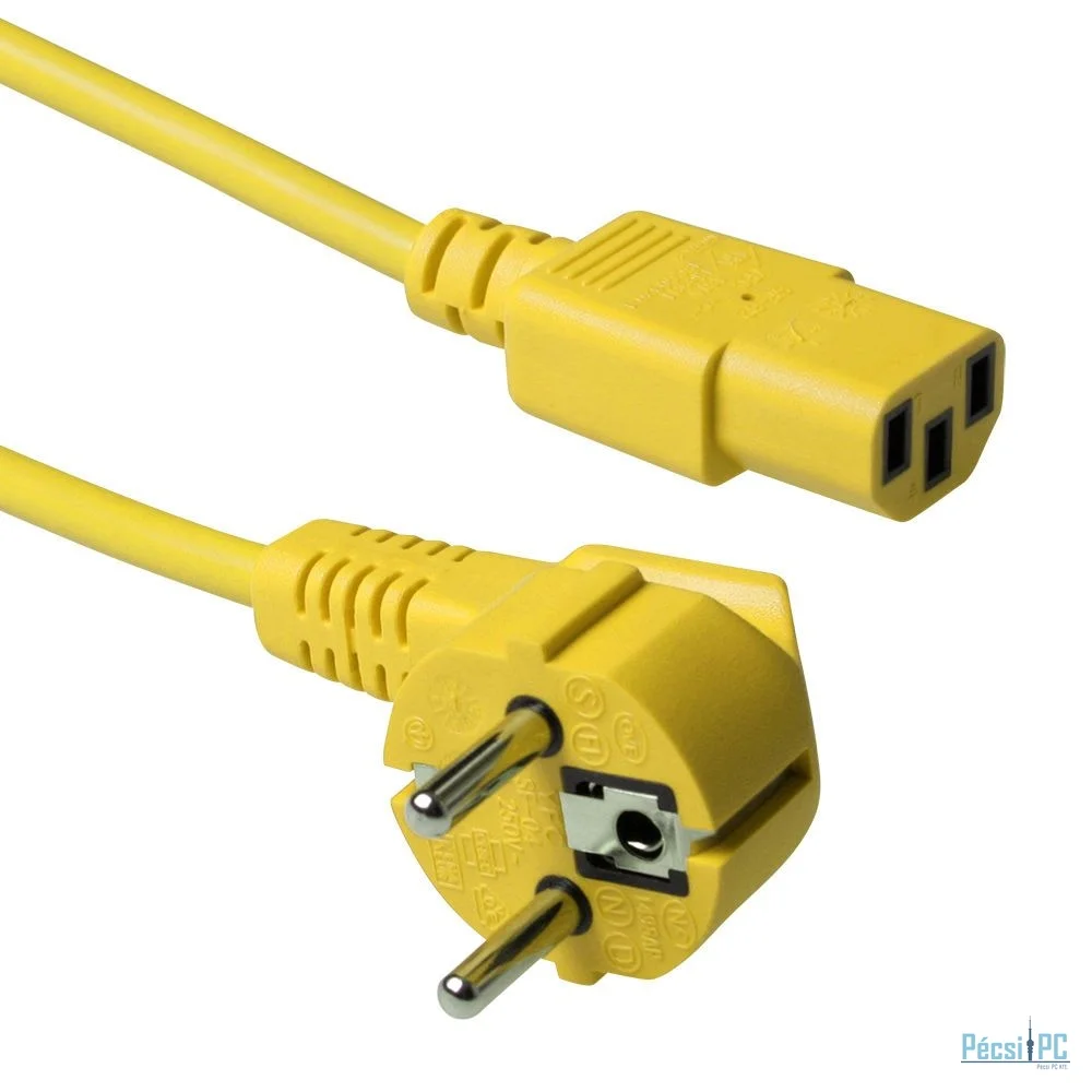 ACT Powercord mains connector Schuko CEE 7/7 male (angled) - C13 IEC 60320 0,6m Yellow