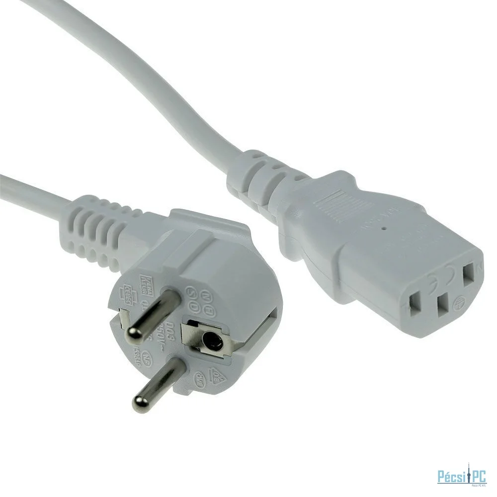ACT Powercord mains connector Schuko CEE 7/7 male (angled) - C13 IEC 60320 1m White
