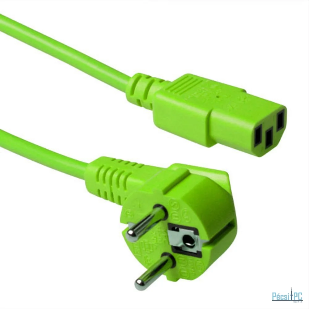 ACT Powercord mains connector Schuko CEE 7/7 male (angled) - C13 IEC 60320 5m Green