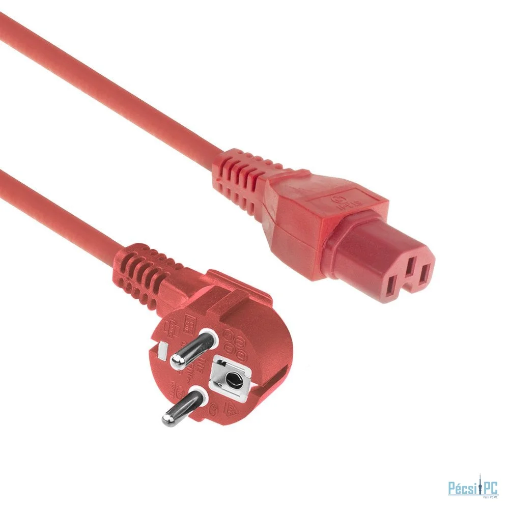 ACT Powercord mains connector Schuko CEE 7/7 male (angled) - C15 IEC 60320 1,5m Red