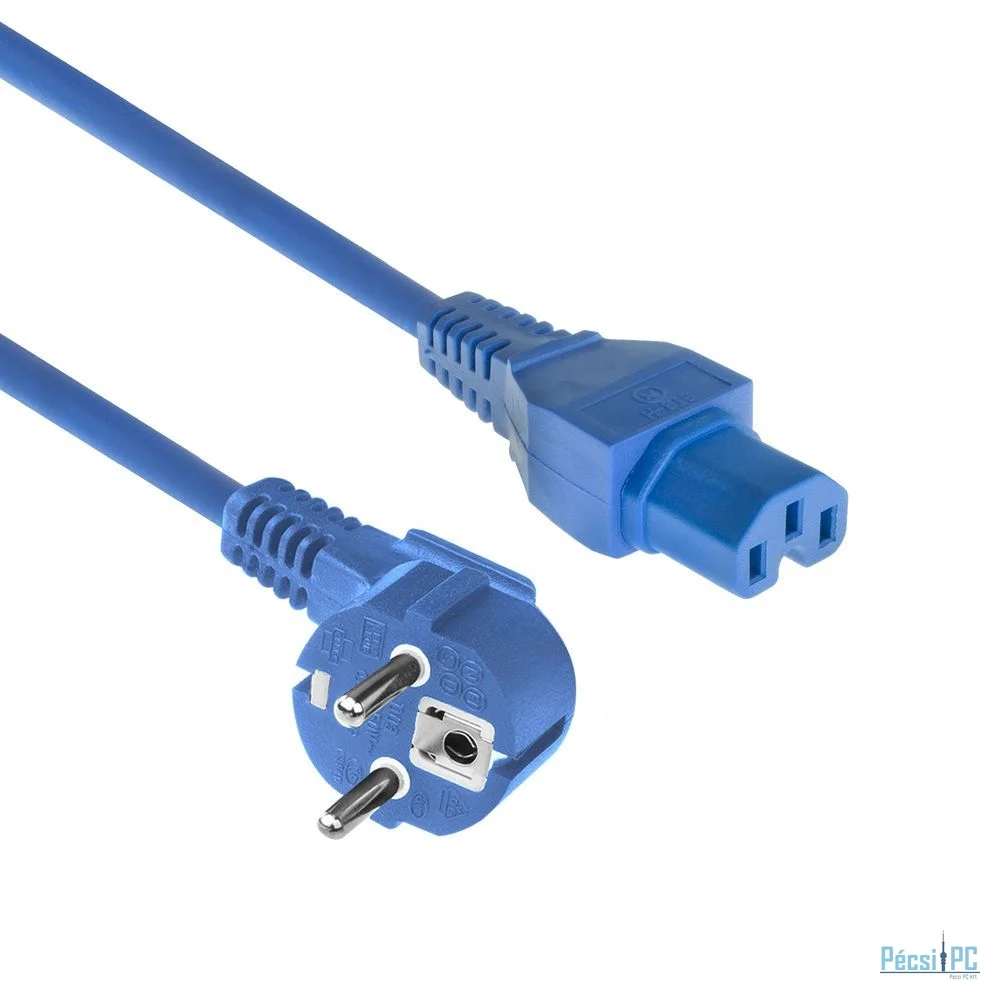 ACT Powercord mains connector Schuko CEE 7/7 male (angled) - C15 IEC 60320 1m Blue
