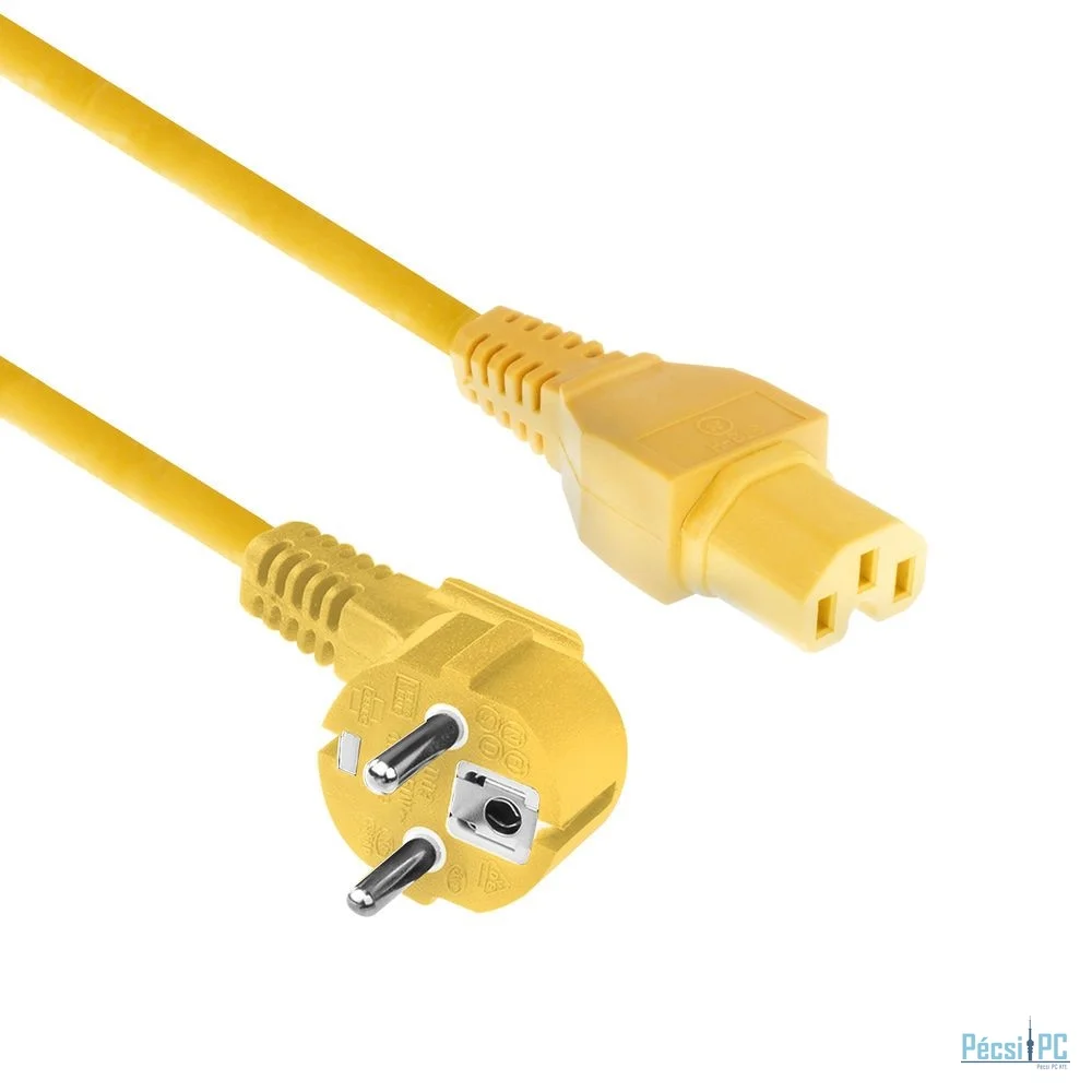ACT Powercord mains connector Schuko CEE 7/7 male (angled) - C15 IEC 60320 1m Yellow