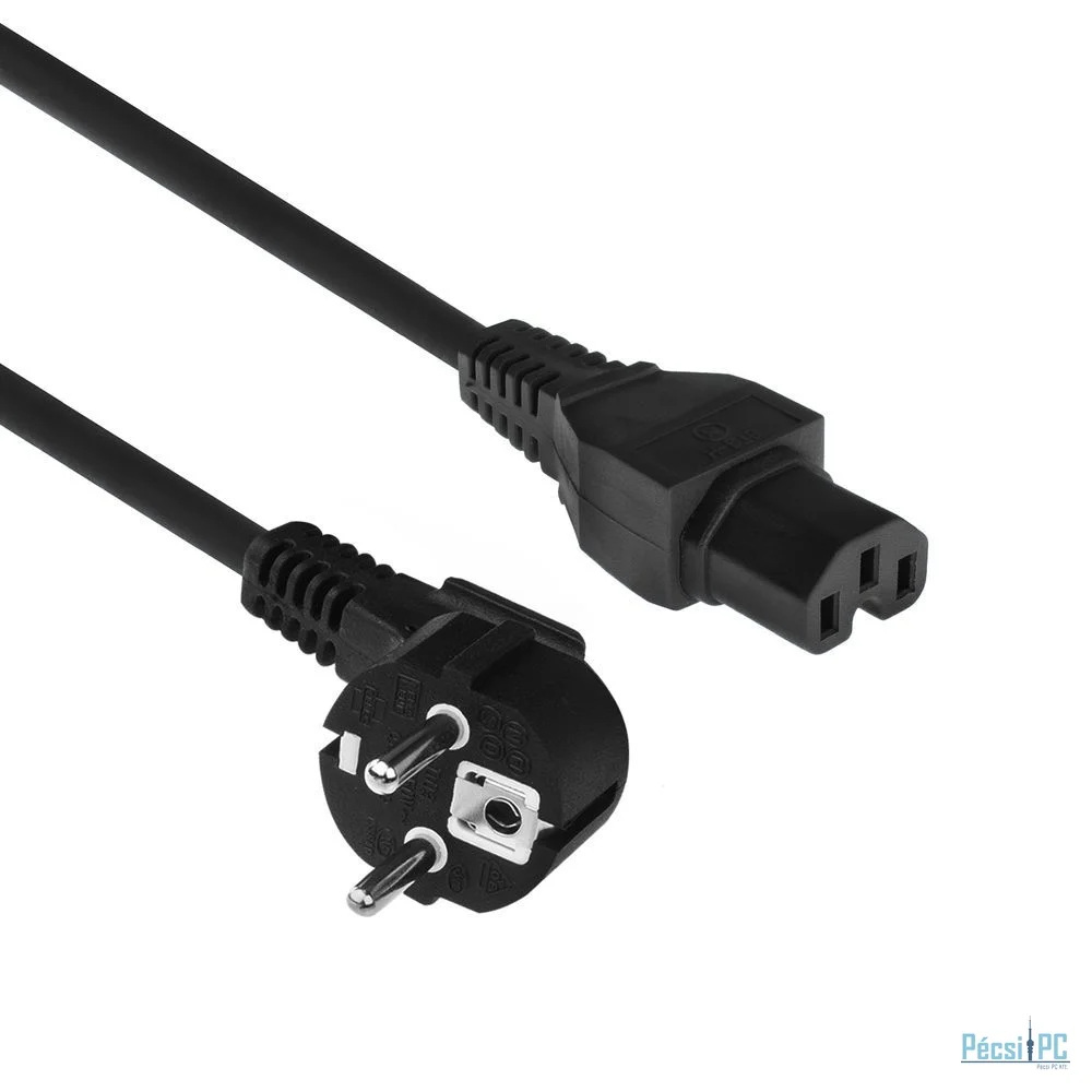 ACT Powercord mains connector Schuko CEE 7/7 male (angled) - C15 IEC 60320 2m Black