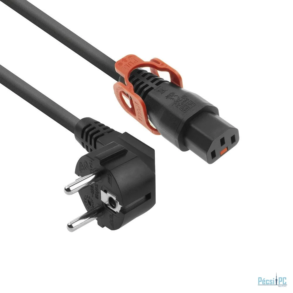 ACT Powercord Schuko CEE 7/7 male (angled) - C13 IEC Lock+ 1m Black