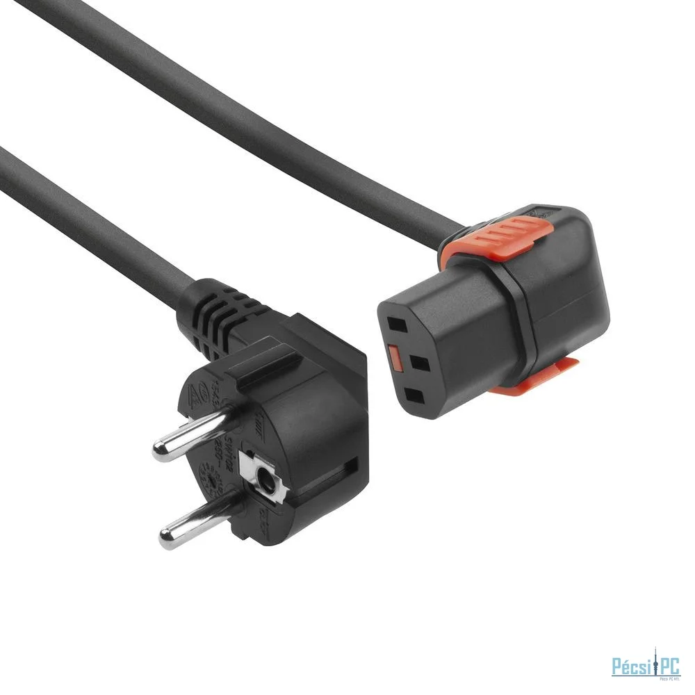 ACT Powercord Schuko CEE 7/7 male (angled) - C13 IEC Lock (down angled) 1m Black