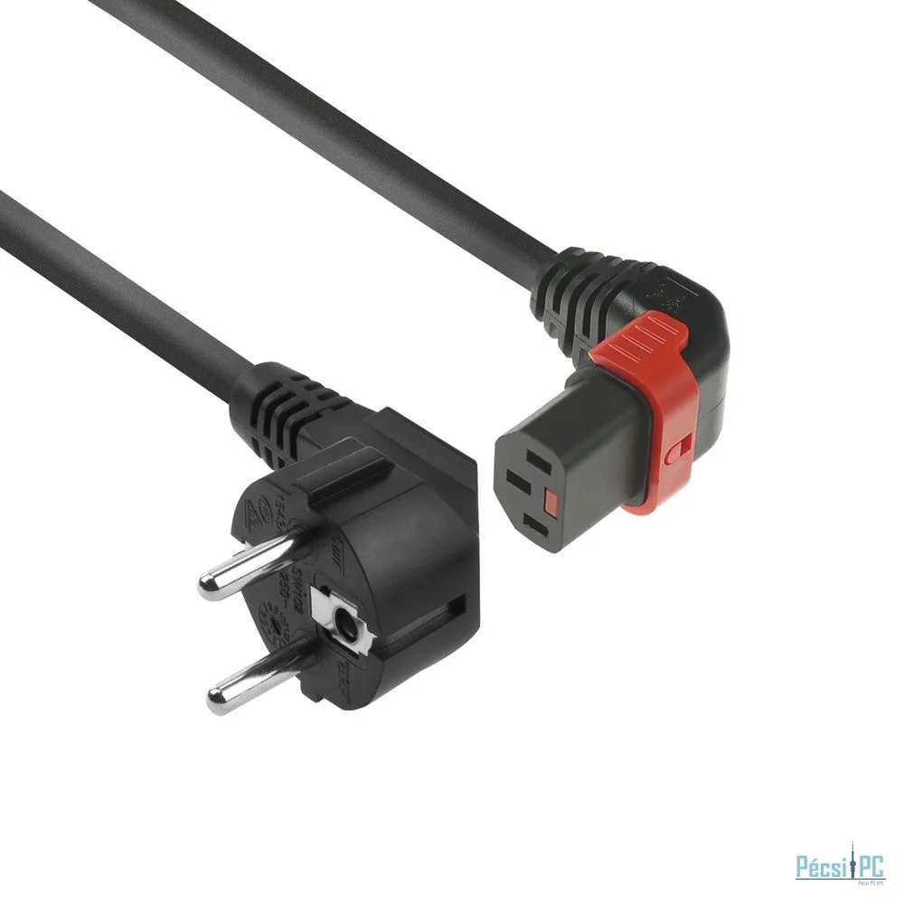 ACT Powercord Schuko CEE 7/7 male (angled) - C13 IEC Lock (up angled) 3m Black