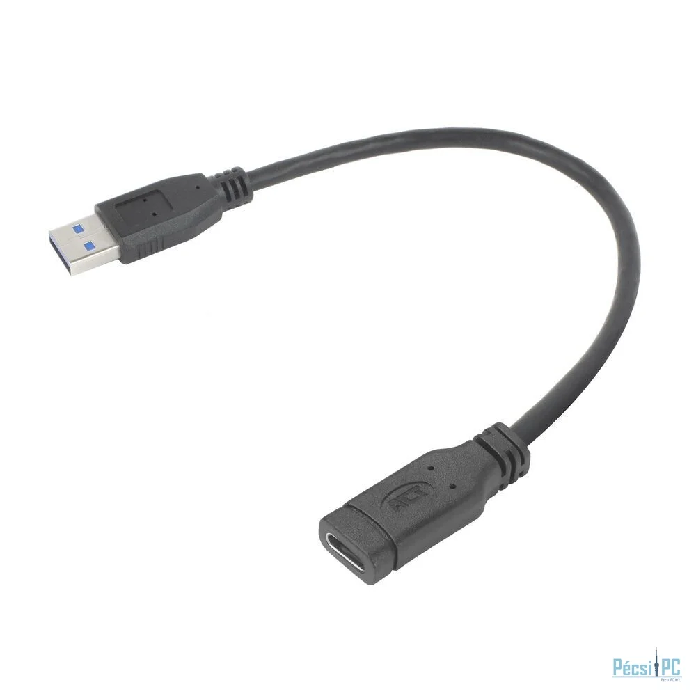 ACT USB Type-A male to USB Type-C female adapter cable 0,2m Black