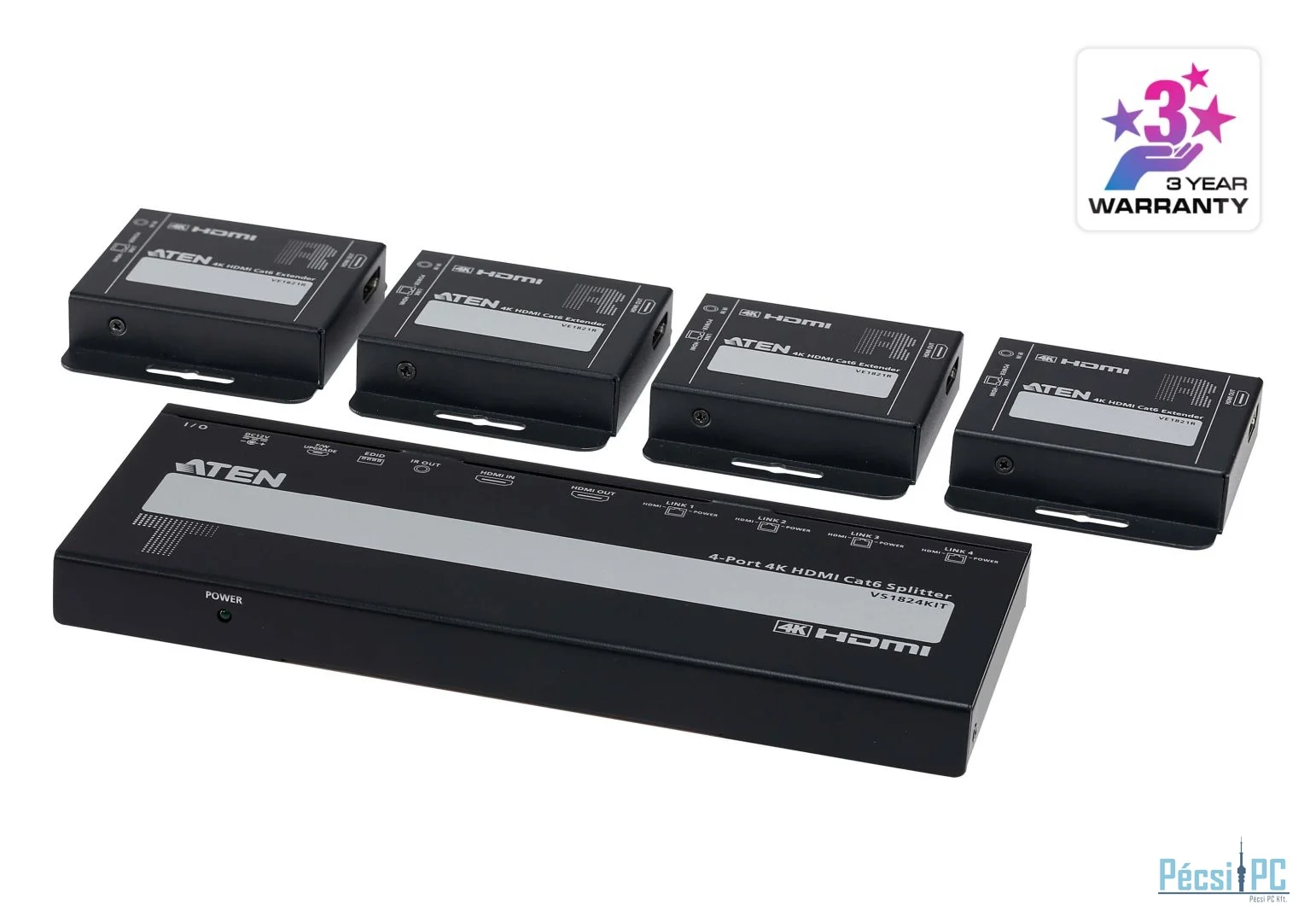 ATEN VS1824KIT 4-Port 4K HDMI Cat 6 Splitter with Receivers