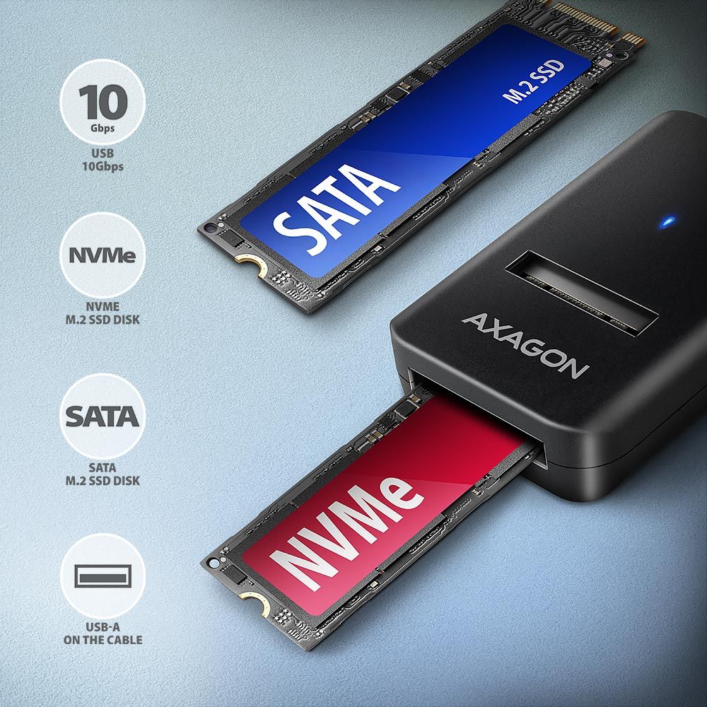 AXAGON ADM2-AM USB-A 10Gbps M.2 NVMe & SATA SSD Adapter