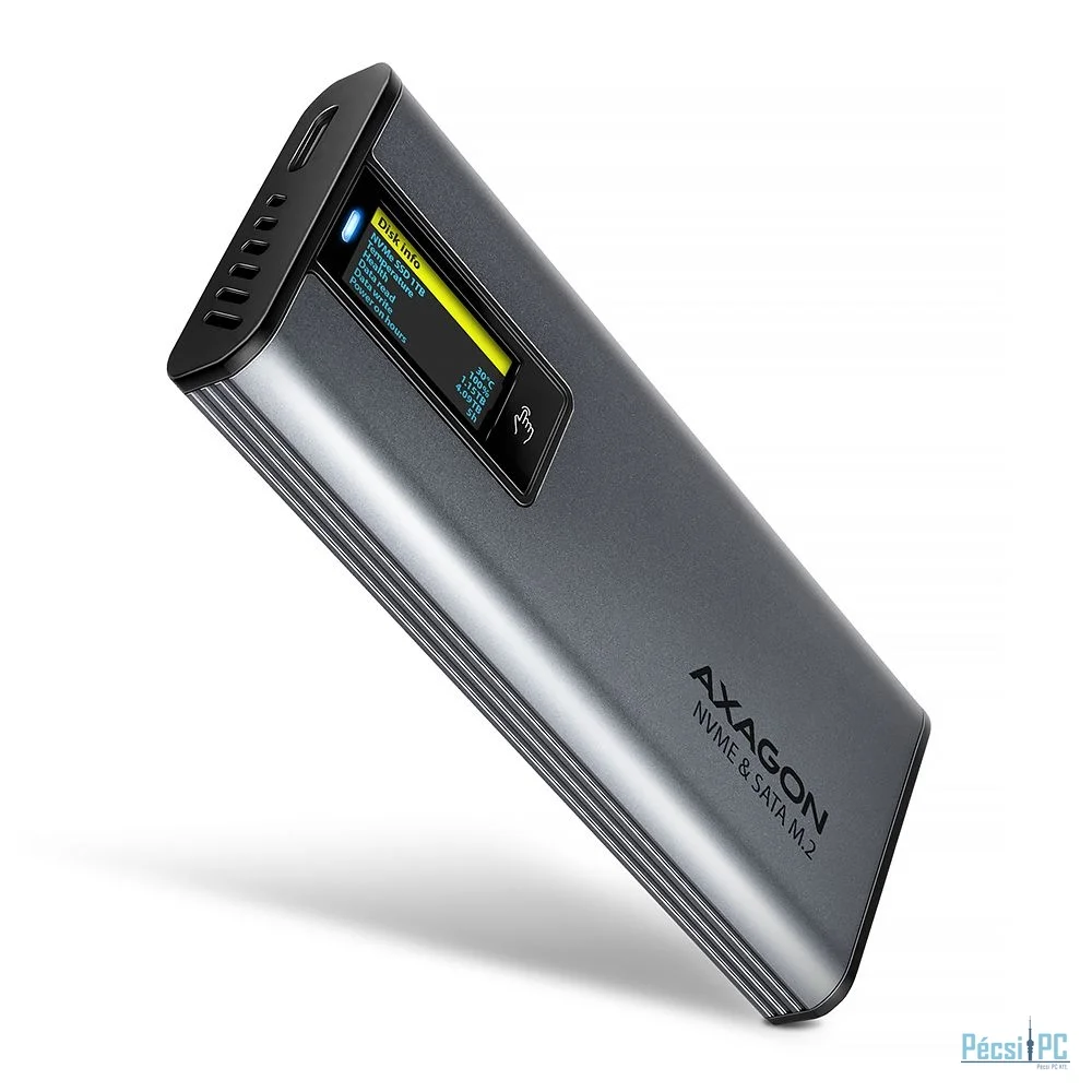 AXAGON EEM2-SD2 USB-C 10Gbps – M.2 NVMe & SATA SSD Display Box