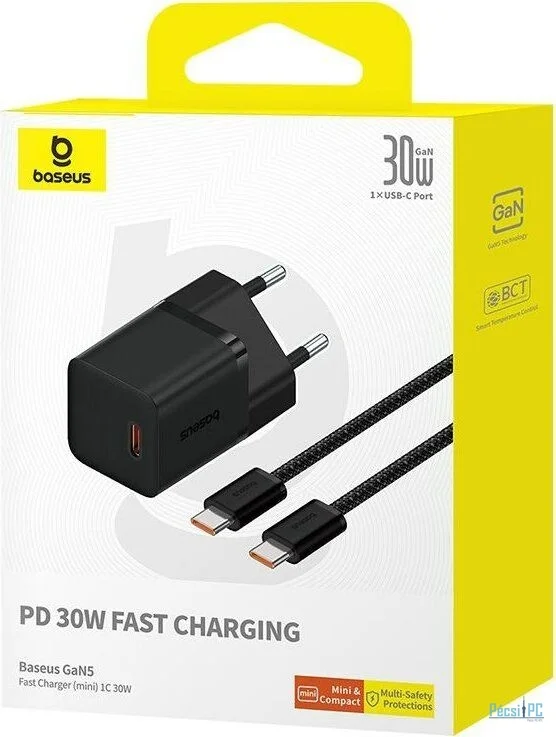 Baseus P10110902113-01 USB-C GaN5 mini 30W mains charger Black
