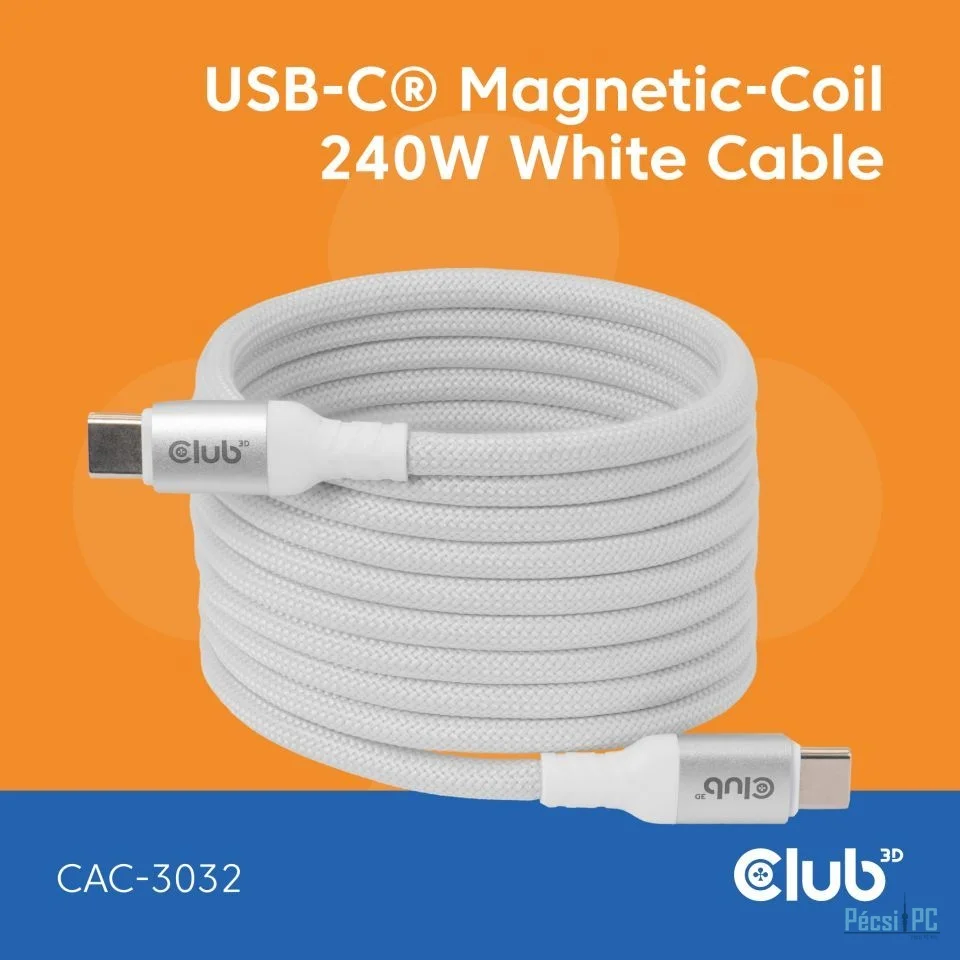 Club3D CAC-3032 USB-C Magnetic-Coil 240W Cable White
