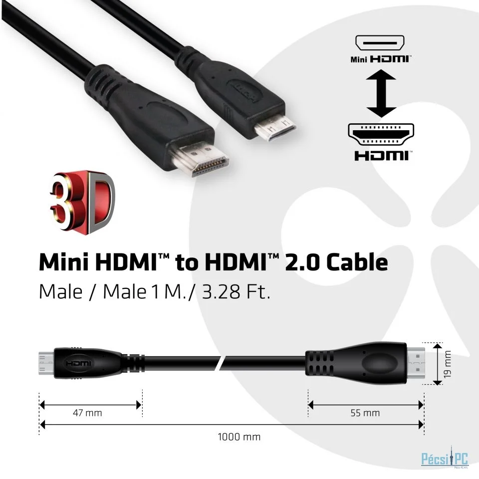 Club3D Mini HDMI to HDMI cable 1m Black