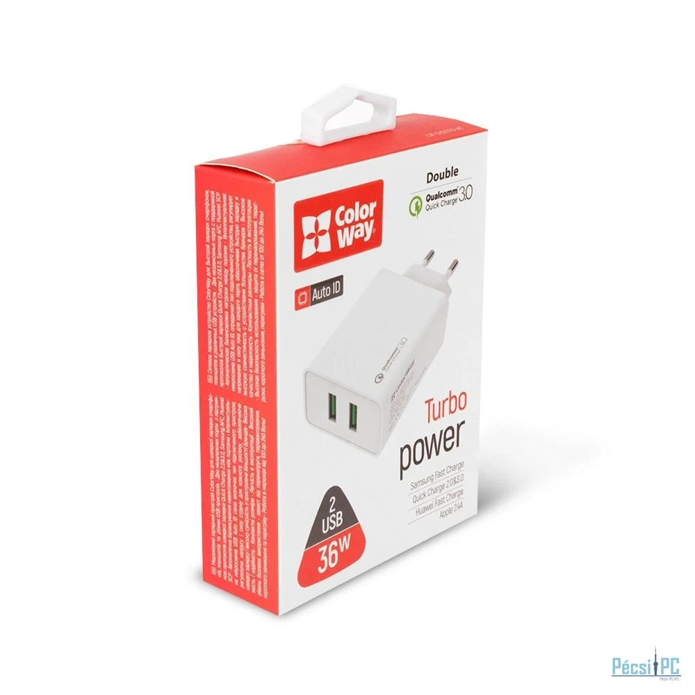 ColorWay USB töltő adapter 2USB Quick Charge 3.0 (36W) White