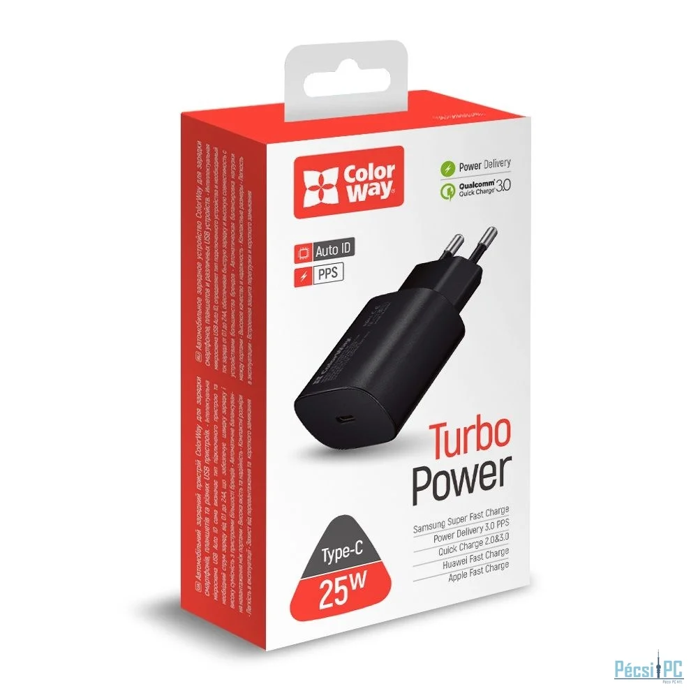 ColorWay USB töltő adapter Power Delivery Port PPS USB Type-C (25W) Black