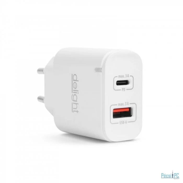 Delight USB QuickCharge 3.0 + Type C Adapter White