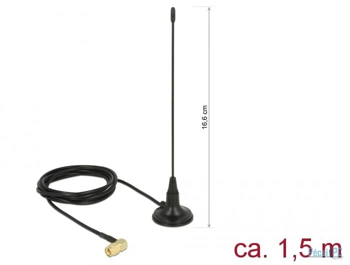 DeLock 480 MHz Antenna SMA plug 90° 2.5 dBi fixed omnidirectional with magnetic base and connection cable RG-174 1.5 m outdoor Black