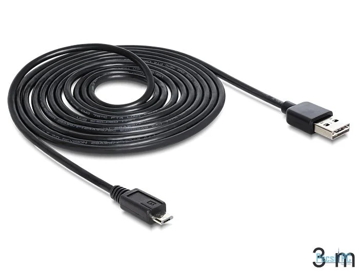 DeLock EASY-USB 2.0 Type-A male > USB 2.0 Type Micro-B male Cable 3m Black