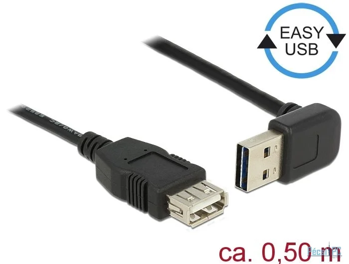DeLock Extension cable EASY-USB 2.0 Type-A male angled up / down > USB 2.0 Type-A female 0,5m Black