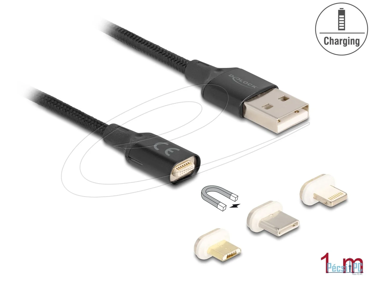 DeLock Magnetic USB Charging Cable Set for 8 Pin Lightning / Micro USB / USB Type-C 1m Black