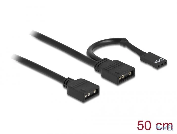 DeLock RGB Connection Cable 3 pin for 5 V RGB / ARGB LED illumination with 2 x 3 pin female 50cm Black