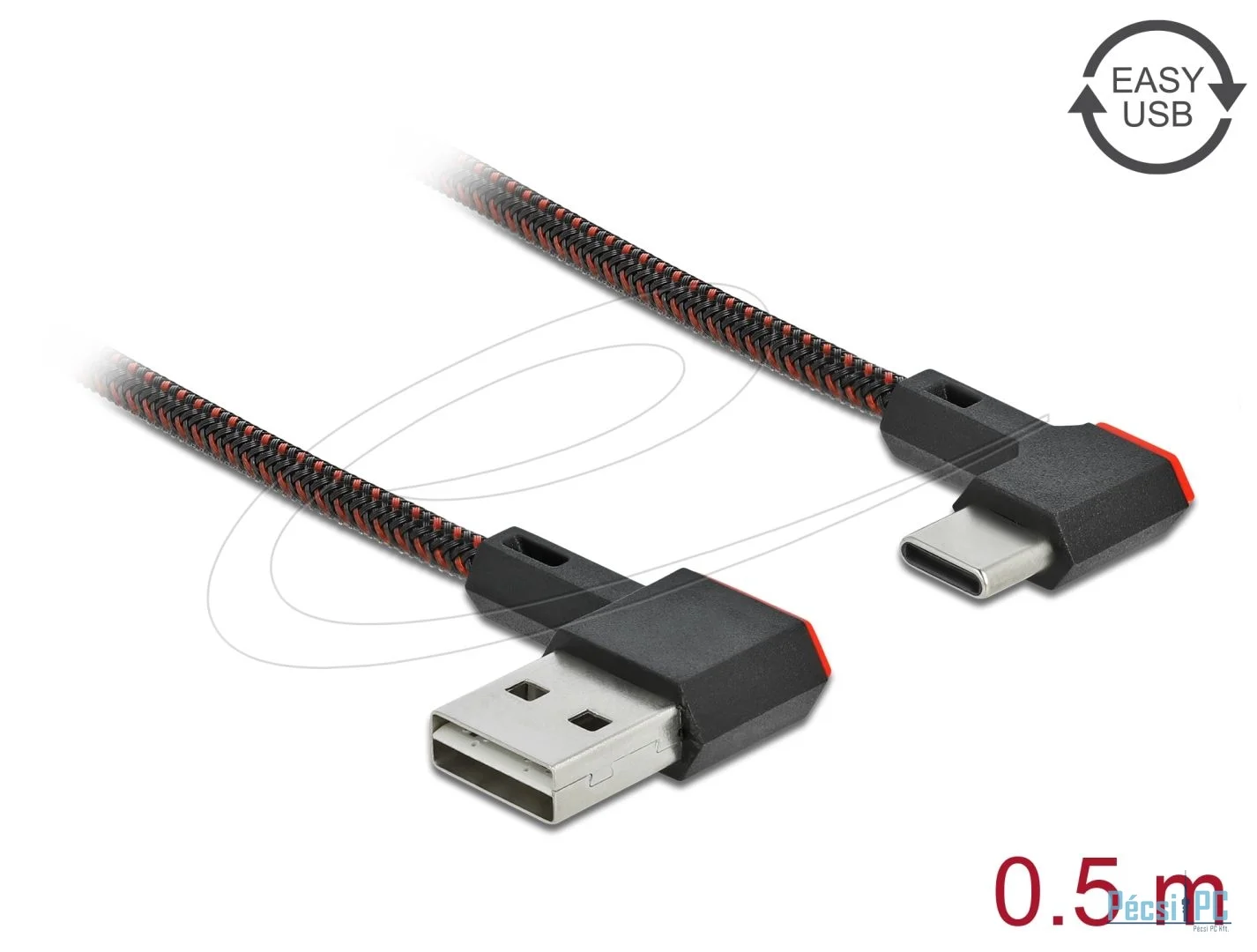 DeLock USB 2.0 Cable Type-A male to USB Type-C™ male angled left/right 0,5m Black
