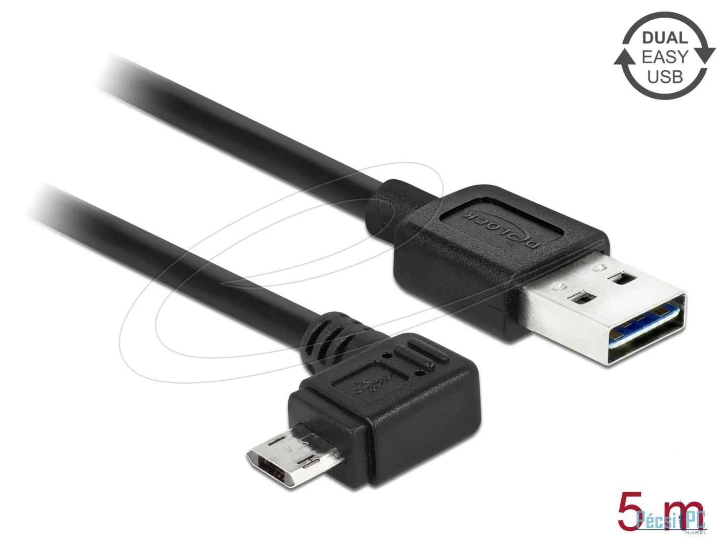 DeLock USB 2.0 Type-A male > EASY-USB 2.0 Type Micro-B male angled left/right cable 5m Black