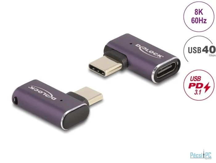 DeLock USB Adapter 40 Gbps USB Type-C™ PD 3.1 240 W male to female angled left / right 8K 60Hz metal Purple