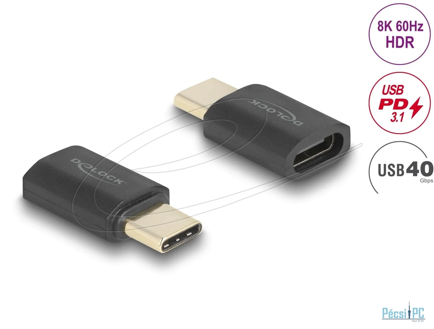 DeLock USB Adapter 40 Gbps USB Type-C PD 3.1 240 W male to female port saver 8K 60Hz