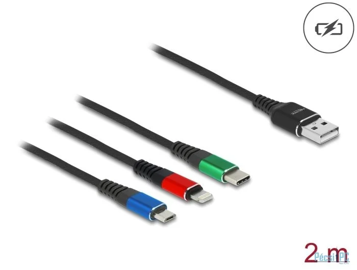 DeLock USB Charging Cable 3in1 Type-A to Lightning/Micro USB/USB Type-C 2m 3-coloured Black