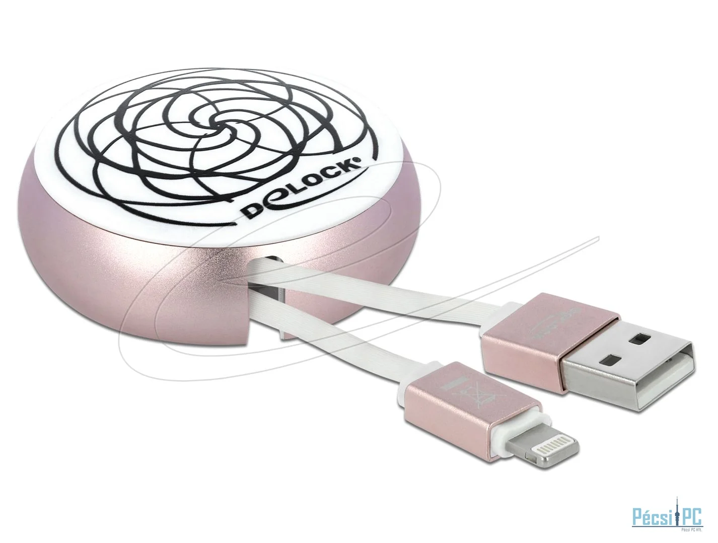 DeLock USB Retractable Cable Type-A to Lightning™ White/Pale Pink