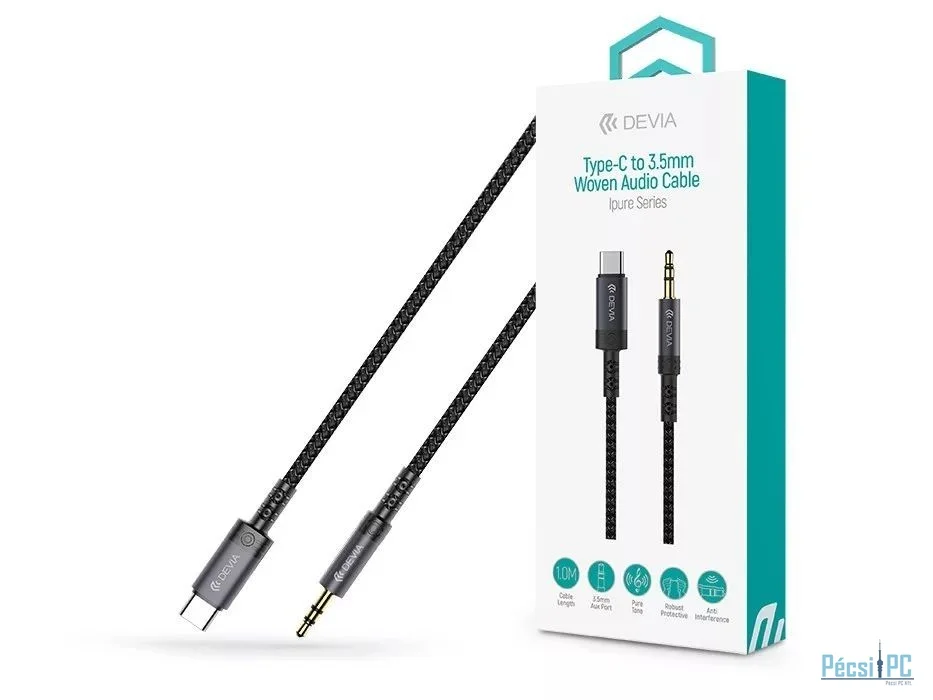Devia iPure Series Woven AUX 3,5mm jack - Type-C 1m Black