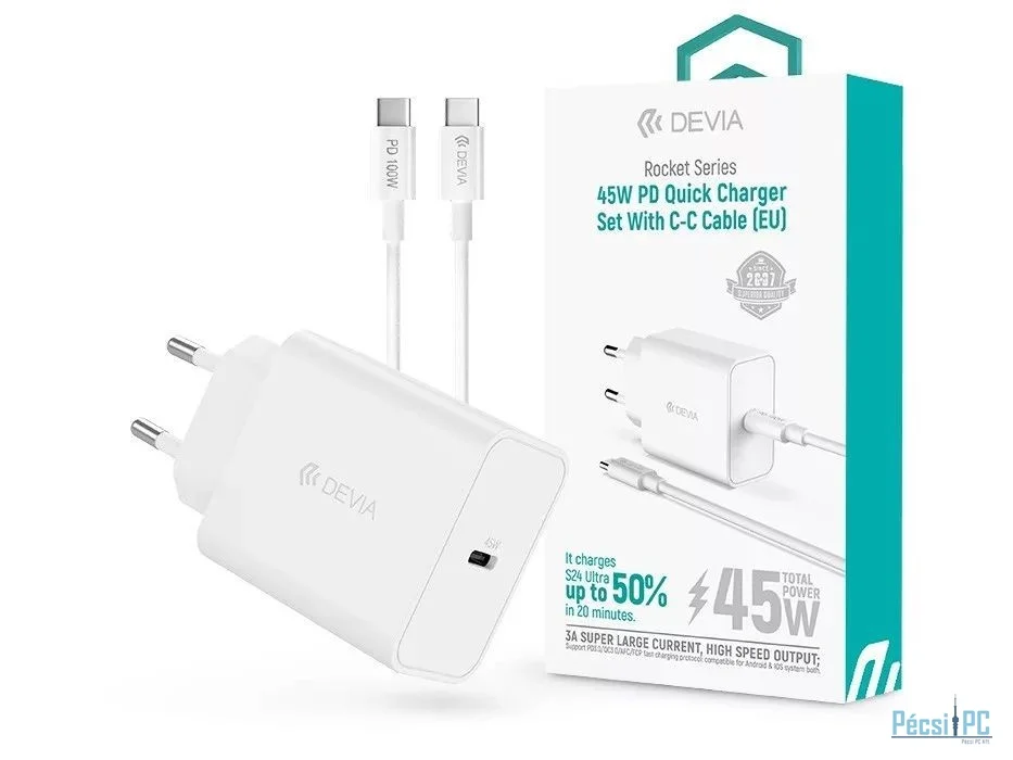 Devia ST112896 Rocket Series 45W PD+QC Wall Charger White