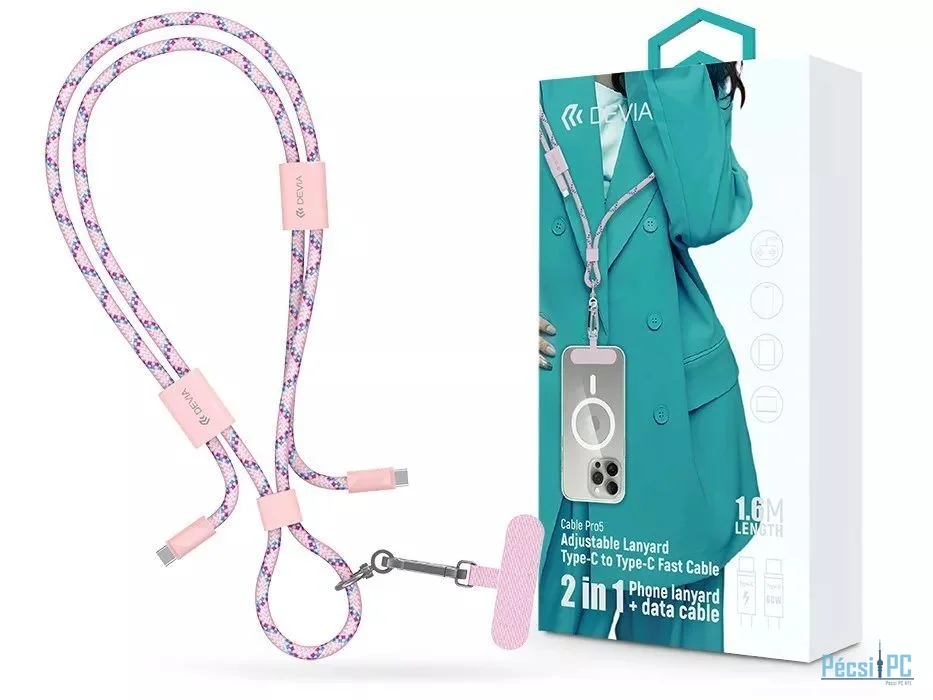 Devia ST124967 Cable Pro5 Woven 60W PD Type-C - Type-C 1,6m Pink