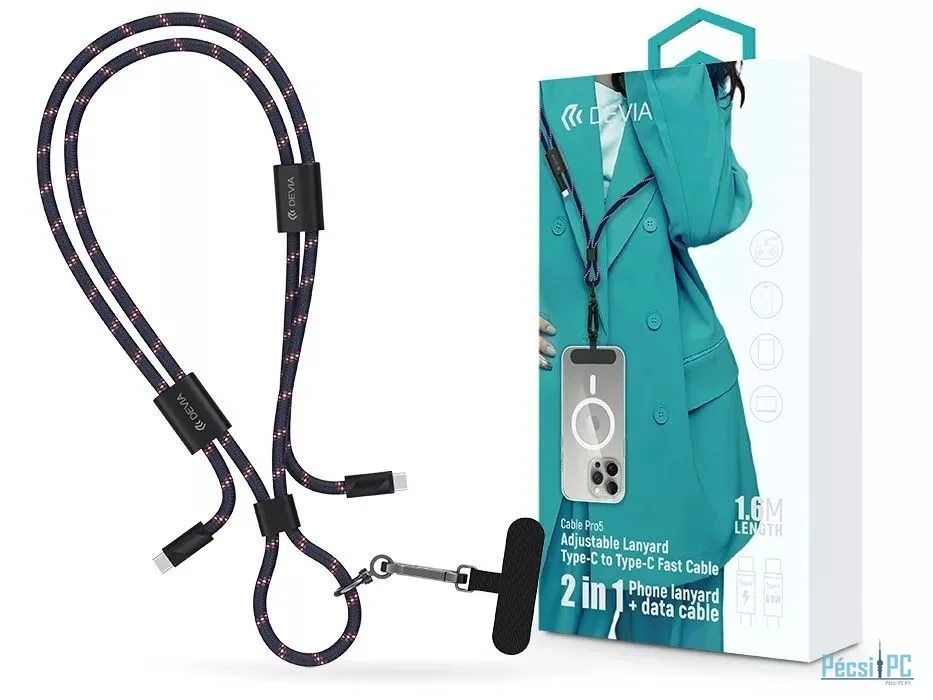 Devia ST124974 Cable Pro5 Woven 60W PD Type-C - Type-C 1,6m Blue