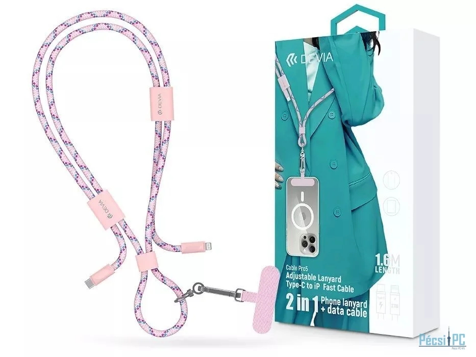 Devia ST124981 Cable Pro5 Woven 1,6m 27W PD Type-C - Lightning Pink