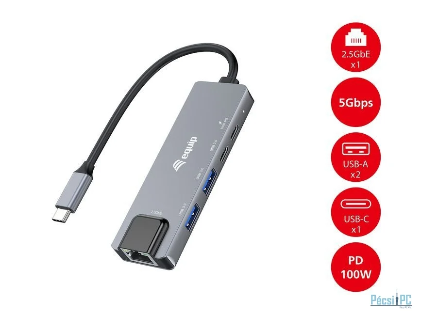 EQuip USB-C 5 in 1 Multifunctional Adapter Grey